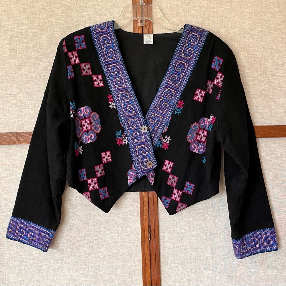 Vintage 1980s Rising Tide Embroidered Cropped Bolero Jacket - Size Large